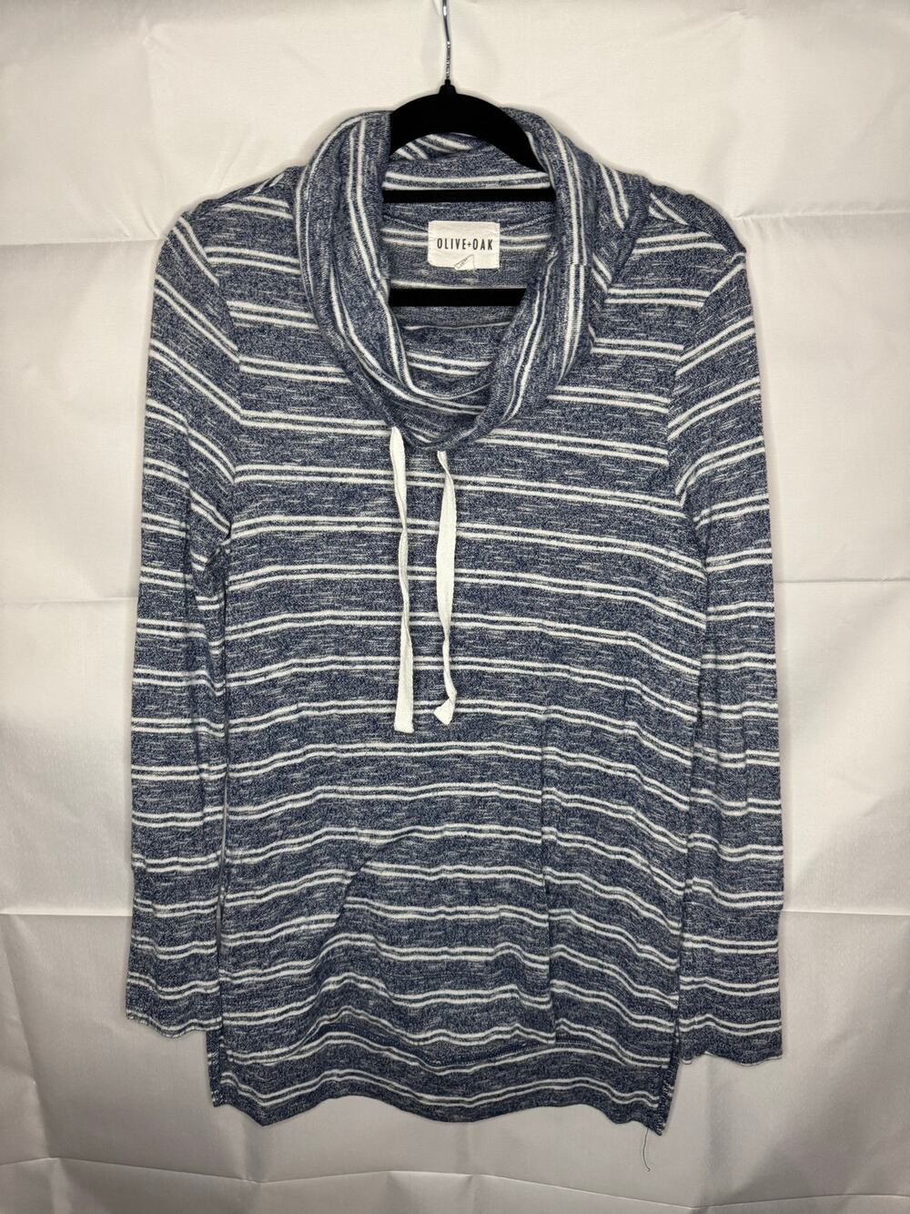 Olive + Oak XS Boho Blue & Cream Striped Cowl Neck Long Sleeve Shirt